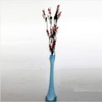 M3 Decorium Uzun 15 Kırmızı Salkım Üzümlü 5 Siyah Dal Çatlatma Şeffaf Transparan Buz Mavisi 80 cm Konik Cam Vazo