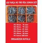 M3 Yhb Vida Somun Seti-610 Adet-metrik 3mm-boy 10-15-20-25-30 Mm