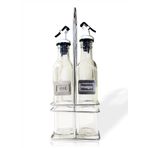 M3DECORİUM Büyük 250cc İkili Kilitli Sızdırmaz Tıpalı Çelik Standlı Sosluk Sirkelik Yağdanlık Yağlık Cam Şişe