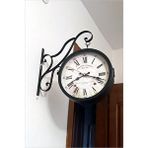 M3decorium Büyük 45cm Sessiz Yuvarlak Çelik Çift Taraflı Caml Dikey Duran İki Yönlü Duvar Saati Station Clock Siyah