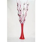 M3Decorium Desenli Kırmızı 5 Adet Beyaz Üzüm 5 Adet Fuşya Dal 60cm Vazo