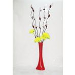 M3Decorium Desenli Kırmızı 5 adet Beyaz Üzüm ve Sarı Çiçek 60cm Vazo