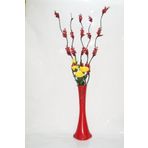 M3Decorium Desenli Kırmızı 5 adet Kırmızı Üzüm Çiçek Sarı gül 60cm Vazo