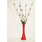 M3Decorium Desenli Kırmızı 5 Adet Mor Üzüm Beyaz Gül 60cm Vazo