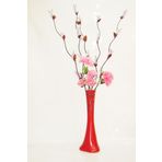 M3Decorium Desenli Kırmızı 5 adet Mor Üzüm Pembe Çiçek 60cm Vazo