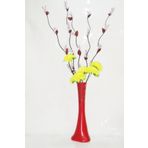 M3Decorium Desenli Kırmızı 5 adet Mor Üzüm Sarı Çiçek 60cm Vazo