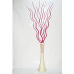 M3Decorium Desenli Krem 10 adet Fuşya Dallar 60cm Vazo