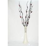 M3Decorium Desenli Krem 5 Adet Beyaz Üzüm Çiçek 5 Adet Siyah Dal 60cm Vazo
