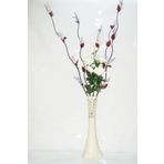 M3Decorium Desenli Krem Rengi 5 adet Mor Üzüm Beyaz Gül 60cm Vazo