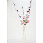 M3Decorium Desenli Krem Rengi 5 adet Mor Üzüm Pembe Çiçek 60cm Vazo