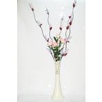 M3Decorium Desenli Krem Rengi 5 adet Mor Üzüm Pembe Gül 60cm Vazo