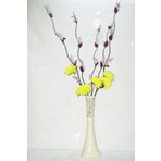 M3Decorium Desenli Krem Rengi 5 adet Mor Üzüm Sarı Çiçek 60cm Vazo
