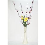 M3Decorium Desenli Krem Rengi 5 adet Mor Üzüm Sarı Gül 60cm Vazo