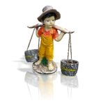 M3Decorium DKM3RNKTESER45 Gerçek Gibi Saksılı Sepetli Yoğurtçu Testili Kız 45 cm Boyunda Mermer Tozu Dış Mekan Bahçe Heykeli