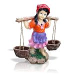 M3Decorium DKM3RNKTSTKIZ45 Gerçek Gibi Saksılı Sepetli Yoğurtçu Testili Kız 45 cm Boyunda Mermer Tozu Dış Mekan Bahçe Heykeli
