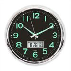 M3Decorium Fosforlu Termometreli Dijitalli Siyah Zeminli 32cm Duvar Saati