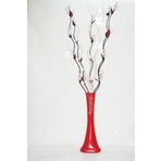 M3Decorium Kırmızı Desenli 5 Adet Beyaz Üzüm 5 Adet Krem Dallar 60cm Vazo