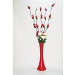M3Decorium Kırmızı Kırmızı 5 Adet Üzüm Çiçek Beyaz Gül 60cm Vazo