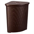 M3decorium Köşe Için Plastik Üçgen Hasır Örgü Desenli Kirli Çamaşır Sepeti Kahverengi