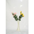 M3Decorium Krem Rengi Desenli Pembe Sarı Gül 40cm Vazo