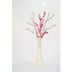 M3Decorium Krem Rengi İşlemeli Pembe Fuşya Bahar Dalı 60cm Vazo