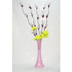 M3Decorium Pudra Pembe Desenli Uzun 5 Adet Mor Üzüm Sarı Ortanca 60cm Vazo