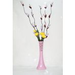 M3Decorium Pudra Pembe Desenli Uzun 5 Mor Üzüm Dalı Sarı 4 Gül 60cm Vazo