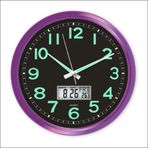 M3Decorium Ultra Mor Çerçeve Siyah Zemin Termometreli Takvimli Ofis Salon Resepsiyon Duvar Saati