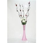 M3Decorium Uzun Pembe Desenli 5 Adet Beyaz Üzüm Çiçek Beyaz Gül 60cm Vazo
