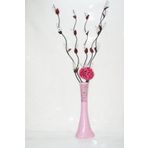 M3Decorium Uzun Pembe Desenli 5 Adet Beyaz Üzüm Çiçek Ortanca 60cm Vazo
