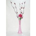 M3Decorium Uzun Pudra Pembe Desenli 5 Adet Mor Üzüm 1 Mor Ortanca 60cm Vazo