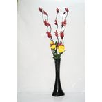 M3Decorium Uzun Siyah Desenli 5 Adet Kırmızı Üzüm Çiçek Sarı Gül 60cm Vazo