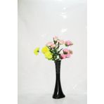 M3Decorium Uzun Siyah Desenli Renkli Ortancalar ve Sarı Gül 60cm Vazo