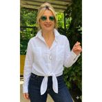 MAABMODA Kadın Keten Beyaz Bağlamalı Gömlek