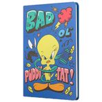 Mabbels DFT-388128 Tweety Sert Kapak Butik Bad Puddy Tat Mavi 80 Yaprak Çizgili 15x21 cm Not Defteri