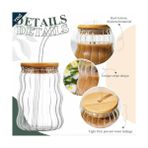 Mabelme 500ML Bambu Kapaklı Cam Bardak, Cam Pipetli Silikon Kapak Contalı Desenli Soğuk Içecekler Kahve Meyve Suları ve Çayları Için Şık Ergonamik Tasarım - Option-1 - 0 - Siyah