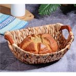Mabelme Kosova Wicker Serisi Bezli Oval Ahşap Kulplu Hasır Ekmek Sepeti - 0,5 L