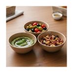 Mabeyn 3'lü Karamel Kahve Seramik Kase Seti, Özel Çatlak Dokulu (Crackle) Tasarım Çerezlik ve Sosluk, Modern Stoneware Kahvaltılık Sunum Kasesi, Derin ve Şık Meze Tabağı Takımı (Bej/kahve) - Kestane Akaju - Option-1