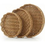 Mabeyn Amberhaus 3'lü Doğal Rattan Örgü Yuvarlak Tepsi Seti - Hasır Sunum ve Servis Tepsisi - Bohem Dekoratif Organizer (35-30-25 Cm) - Kestane Akaju - Option-1