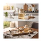 Mabeyn Deconox 1600 ml Kristal Desenli Isıya Dayanıklı Cam Demlik - Ahşap Kapaklı, Gold Detaylı Büyük Boy Borosilikat Çaydanlık - 0 - Siyah - Option-1
