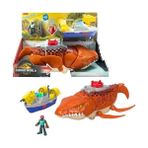 Mabeyn Imaginext World Rebirth Dev Ağızlı Mosasaurus, 45,5 Cm'lik Dinozor Oyuncağı, 7,5 Cm'lik Aksiyon Figürü, Fırlatıcılı Tekne ve 2 Cephane, JFR23 - 01-Mavi