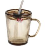 Mabeyn Kapaklı Pipetli Cam Kupa Bardak Çay Kahve Meşrubat Tatlı Bardağı Kahverengi 370 ml - Option-1 - 0 - Siyah