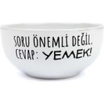 Mabeyn Palto Tasarım Soru Önemli Değil, Cevap: Yemek! Beyaz Seramik Kase - Hediye Seramik Kase - Kestane Akaju - Option-1