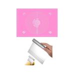 Mabeyn Pembe Silikon Ölçülü Çok Amaçlı Hamur Açma Matı 45 cm x 65 ve Çelik Kesme Spatulası - Option-1 - 001-Renkli
