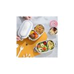 Mabeyn Vagonlife Bento 1140ML Lunchbox 2 Katlı 4 Bölmeli Mini Kaseli Çelik Sefer Tası Yemek Kutusu (Bej) - Kestane Akaju - Option-1