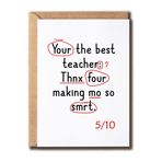 MABSDesigns You Are The Best Teacher Card - Komik - Teşekkür Ederiz Öğretmen Kartı - Takdir - Öğrenciden Hediye - Mizah - Mezuniyet