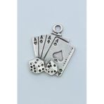 Maça As Poker İskambil - Zar Gümüş Kaplama Kolye Ucu