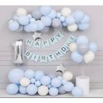 Macaron Mavi Gri Beyaz 1 Yaş Zincir Balon Set
