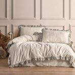 Macas Home Bragi %100 Pamuklu Fırfırlı Ipliği Boyalı Çift Kişilik Nevresim Takımı 200*220 - 200 x 220 cm - Bej - Gri