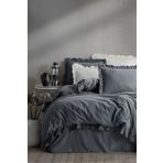 Macas Home Graphite %100 Pamuklu Fırfırlı Çift Kişilik Nevresim Takımı